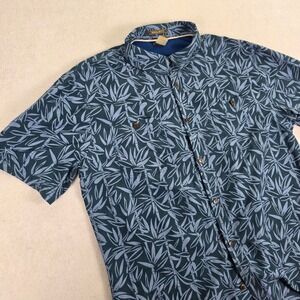 Quiksilver Mens Large Waterman Button Down Shirt Blue Bamboo Leaf Excellent Surf